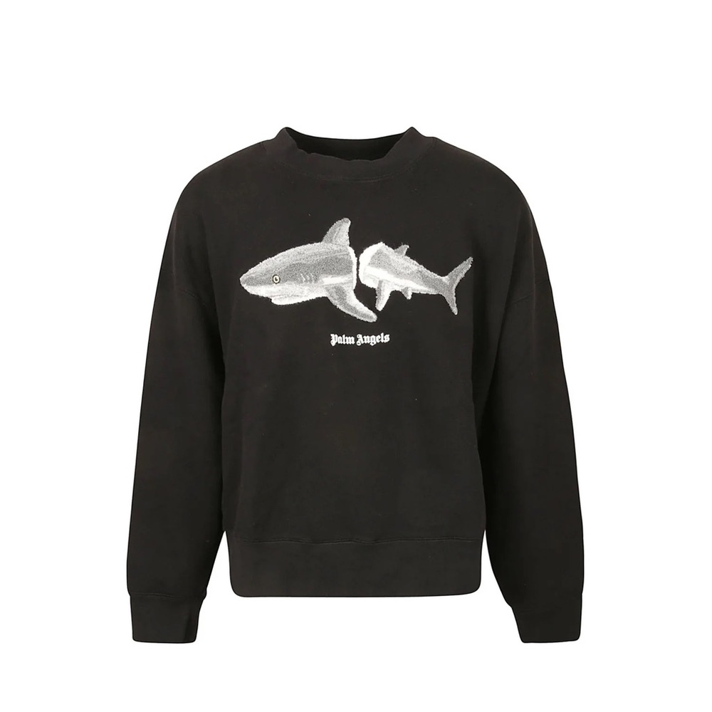Palm Angels Shark Crewneck Sweatshirt in Black/Grey